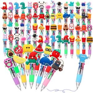 Tenceur 72 Pcs Mini Multicolor Pens in One 4-in-1 Fun Cute Animals Pens Bulk Kawaii Cartoon Ballpoint for Birthday Office Supplies Gifts for Valentine's Day, Christmas, Reward Prizes (Cartoon Style)