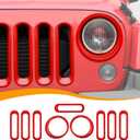 Front Grille Insert Cover & Headlight Bezel Cover Trim Fit for Jeep Wrangler JK JKU 2007-2017, Exterior Accessories, Red