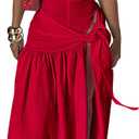 Womens Beach Swimsuit Cover Ups 2 Piece Maxi Skirt Sets Summer Bodysuit Tops Sarong Coverup Wraps Vacation Outfits (Red)