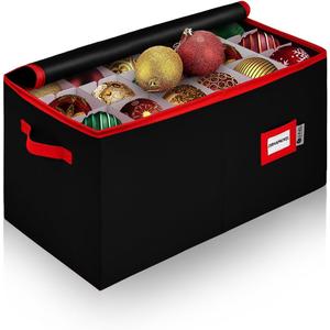 Christmas Ornament Storage Container with Dividers - Box Stores Up to 54 Ornaments, Zippered, Convenient, Adjustable, Large Organizer Bin to Protect Holiday Dcor, Fits Most Standard Size, Black