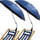 2 Pcs Beach Umbrella with Clamp UV Protection 48 Inch Adjustable Umbrellas for Chair with 360 Universal Clamps for Beach Camping Stroller Wheelchair, Chair Not Included(Deep Blue)