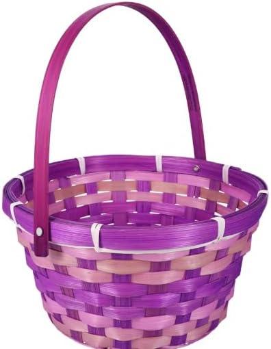 Decorative Woven Easter Basket, Purple, Round Design with Handle