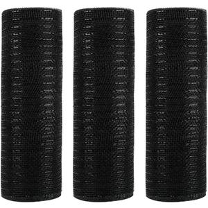 3 Rolls Black Deco Mesh Ribbon for Wreath Making Supplies, 10 Inch x 30FT Metallic Foil Burlap Deco Mesh Fabric for DIY Crafts Halloween Home Door Wreath Swags and Decorating