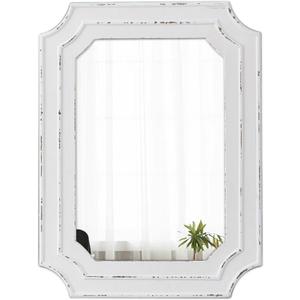 Rustic White Mirror 18 X 24 Inch, Wall Hanging Distressed Finish Wooden Frame Vintage Mirrors for Wall Decor, Farmhouse Wall Mirrors for Vanity Bedroom Entryway, Horizontal or Vertical
