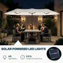 15FT Large Outdoor Patio Umbrella with Solar Lights and Base, Double-Sided Table Umbrellas with 48 LED Lights, Rectangle Market Umbrella for Pool, Deck, Backyard