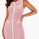 BTFBM Women's 2025 Summer Sweater Dress Sleeveless Ribbed Knit Bodycon Mini Dresses Solid Color Button Short Dress Size XL