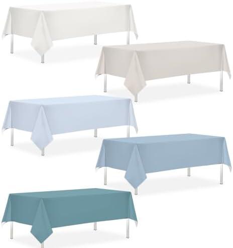 CMUSKO 54 x 108 Inch Dusty Blue Tablecloths-5Pcs Boho Light Blue Themed Plastic Table Covers for Birthday, Wedding, Baby Shower Decorations