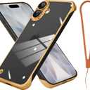 Phone Case, Compatible with iPhone 17, Transparent Electroplated Golden Phone Case, Frameless Design, with Camera Lens Protection.