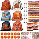 Grneric 120PCS Basketball Party Favors, Basketball Drawstring Goodie Bags with Mini Basketballs, Bracelets, Keychains, Stickers & Tattoos for Basketball Theme Party Supplies