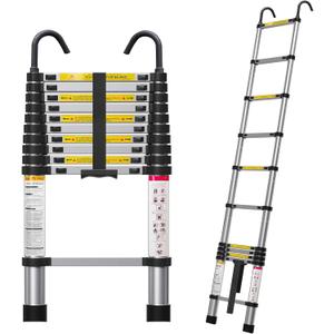 Molong 10.5ft telescoping Ladder Multi-Purpose Collapsible Ladder with Hook, Aluminum Extension Ladders for Home, Folding Telescoping Ladder for RV, Attic, Daily Use at Home, 330 lbs