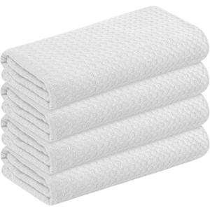 White Waffle Kitchen Towels Set of 4-100% Cotton, Super Absorbent, Soft, Quick Drying, 16x26 Inches, with Hanging Loop, Perfect for Dish Drying, Cleaning, Bar & Everyday Use