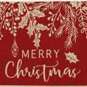 Artoid Mode Red Holly Mistletoe Merry Christmas Doormat, Xmas Winter Home Decor Low-Profile Switch Rug Door Mat Floor Mat for Indoor Outdoor 17x29 Inch