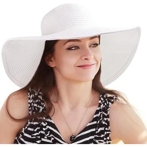 Women's Wide Brim Sun Hat - UV Protection Floppy Straw Sunhat Summer Beach 7 1/4 (Large)