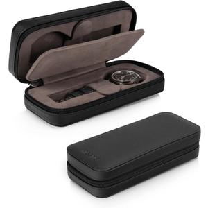 Travel Watch Case - Watch Leather Travel Case - Watch Case for Men - Modern (Black)