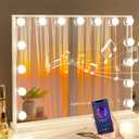 FENCHILIN Vanity Mirror with Lights and Bluetooth Speaker 22.8"x 18.1" Makeup Mirror Lighted Hollywood Mirror with 15 Dimmable LED Bulbs USB Charge Port, 3 Color Lighting Modes Tabletop