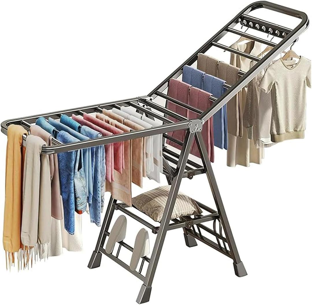 Mimiblack Clothes Drying Rack Foldable, 3 Tier Large Laundry Dryer Stand, Heavy Duty Metal Clothes Airer Dryer Rack with Wheels For Clothing& Bedding &Towels, Indoor & Outdoor Use, 70.8"L17.7"W Gray, 70.8'' Large Outdoor Windproof Clothes Airer Stand