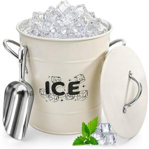 YOUEON 4L Ice Bucket with Scoop and Lid, White Galvanized Steel Beverage Tub with Handles, Double Wall Insulated Wine Champagne Beer Chiller for Party, BBQ, Camping, Indoor Outdoor Use