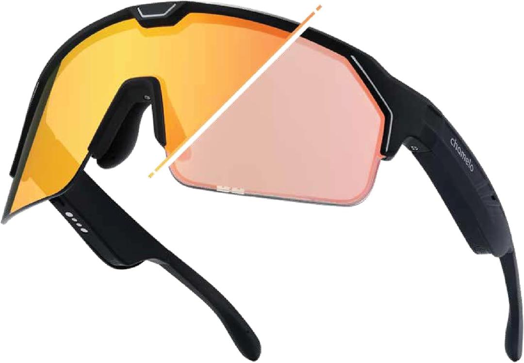 CHAMELO Music Shield Smart Audio Sunglasses Matte Black Frame, Smoke Lenses | Open-Ear Bluetooth Glasses for Men & Women with Electronic Tint Control, Sweat Proof, 100% UV Protection