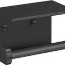 VAEHOLD Self Adhesive Toilet Paper Holder with Phone Shelf Stainless Steel Wall Mounted Toilet Paper Roll Holder - Rustproof and Bathroom Washroom Tissue Roll Holder with Shelf - Black