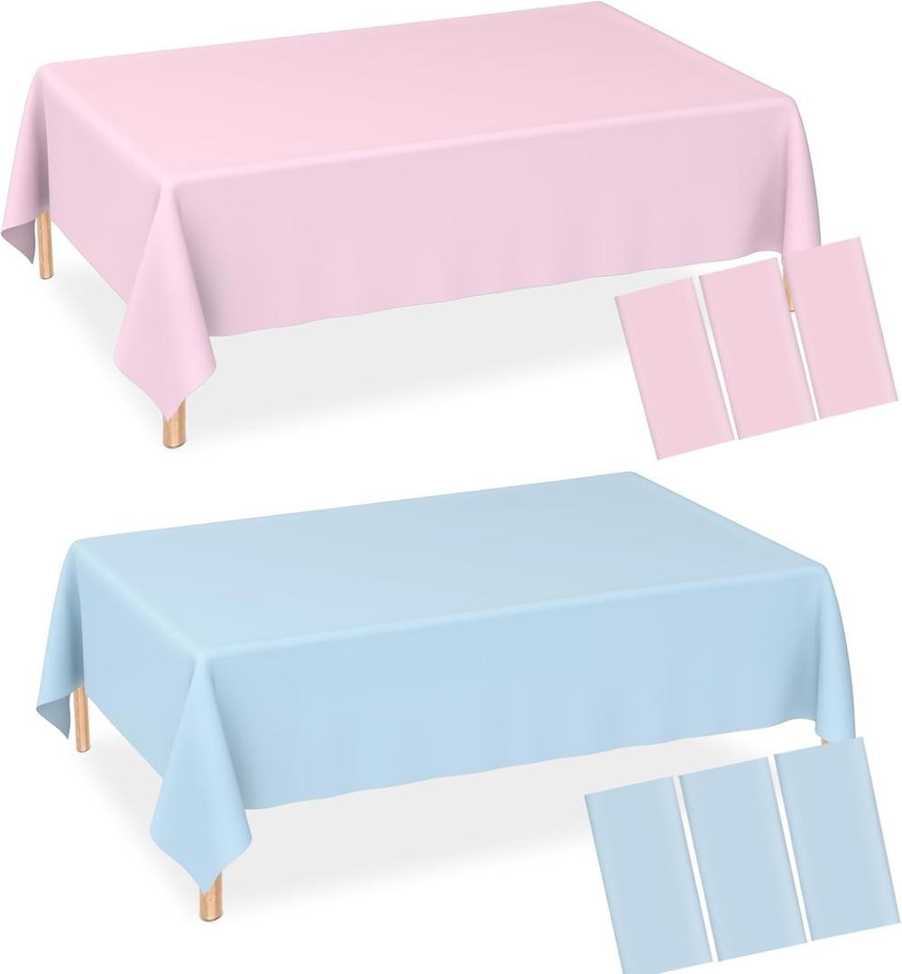 WNINK 6 Pack Gender Reveal Plastic Tablecloths, Disposable Rectangle Pink and Blue Pastel Tablecloth, Table Covers for Boy or Girl Gender Reveal Party Baby Shower Birthday Party Decorations 54" x 108"