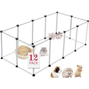 12 Panels Transparent Small Animals Playpen,48" x 24" x 16" Portable Pet Playpen,Plastic Enclosure,Puppy Play Pen for Indoors Outdoor Pet Fence for Guinea Pigs,Bunny,Ferrets,Hamsters,Hedgehogs