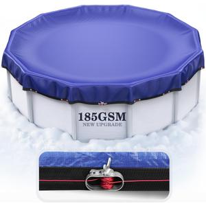 [2025 Upgrade 185GSM] UIRWAY 28FT Winter Pool Cover Heavy-Duty PE Above Ground Round Pool Cover, Metal Buckle, Cold & UV Resistant, Tearproof, Blue