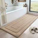 DEXI Bathroom Rug 60x24, Non Slip Washable Bath Mat Runner for Shower Floor, Extra Long Absorbent Soft Bathmat with Rubber Backing, Quick Dry Microfiber Carpet, Beige