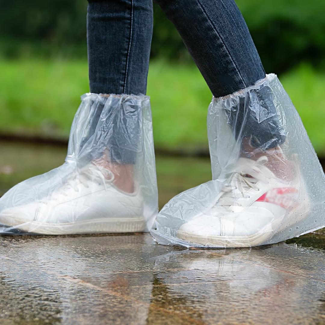 10 Pairs Waterproof Shoe Covers for Rain - Disposable Plastic Rain Shoe Covers - Non-Slip Indoor Outdoor Rain Cover for Shoes,Plastic Overshoes for Men Women -Water Proof Boot Protector  Clear-L (Lwomen 9-13, Men 7.5-11)-clear)
