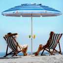 Aoxun 8ft Beach Umbrella with Tray and Tilt Pole Portable Patio Umbrella with Sand Anchor and Carry Bag Outdoor UPF 50+ Sun Shelter with Air Vents Design (Navy Blue)