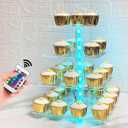 Cupcake Stand Acrylic 4 Tier Tower Display Cupcake Cake Stand with Remote LED Light,Multiple Color Changing Modes,Transparency Serving Tray for Any Parties Events(Standard Size)
