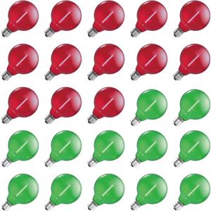 Red Green G40 Replacement Light Bulbs for Christmas Lights, 1 Watt Shatterproof 1.57 Inches LED Globe Light Bulbs for Indoor Outdoor String Lights, E12/C7 Candelabra Base,25Pack