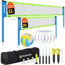 Outdoor Volleyball & Badminton Combo Net Set for Backyard, Beach with 2 Nets, Adjustable Poles, 4 Aluminum Rackets, PU Volleyball, Portable Carry Bag, 30ft×3ft, 20ft×2.5ft