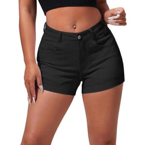 roswear Women's Casual Summer High Waisted Basic Jean Shorts Stretchy Denim Shorts (Large, Black)