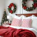 Pink Christmas Botanical Pillow Covers 18x18, Preppy Christmas Decor, Holiday Xmas Ball Ferns Pine Leaf Decorative Throw Pillow Covers for Couch Sofa Bedroom Living Room Home