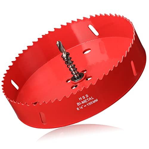 Hole Saw 6 1/8” (155mm) for Wood, HSS Bi-Metal Hole Cutter with Pilot Drill Bit for Plywood, Cornhole, Ceiling and Drywall
