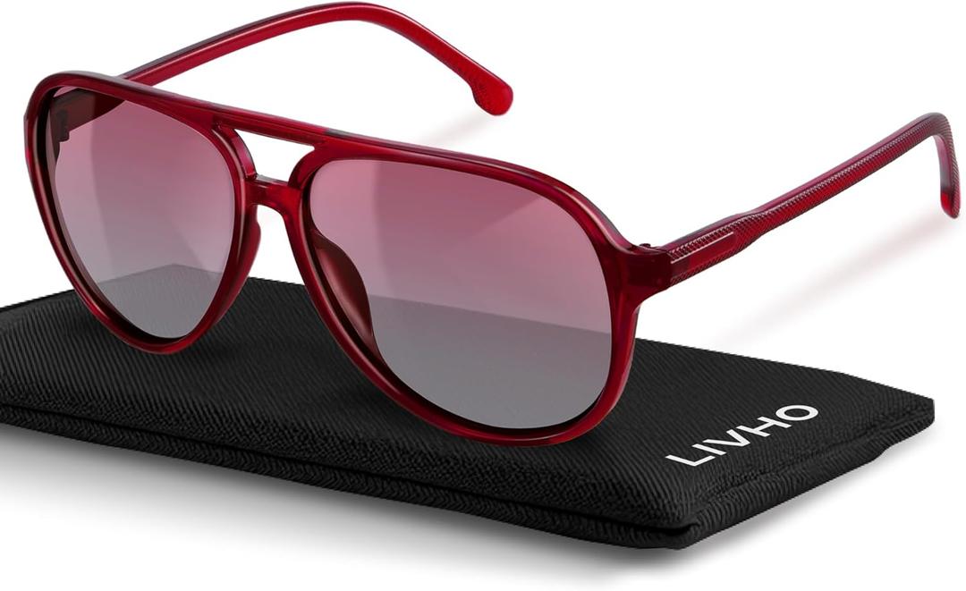 livho Trendy Polarized Aviator Sunglasses Women Men, Retro Sun Glasses for Women Men 2025, Oversized UV Protection Shades, Red