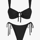 ZAFUL Women's Cinched Bikini Solid Color Wave Textured Knotted Tied Side Two Piece Swimsuit Bathing Suits size L