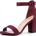 Allegra K Women's Open Toe High Chunky Heel Buckle Ankle Strap Sandals (9, Burgundy)