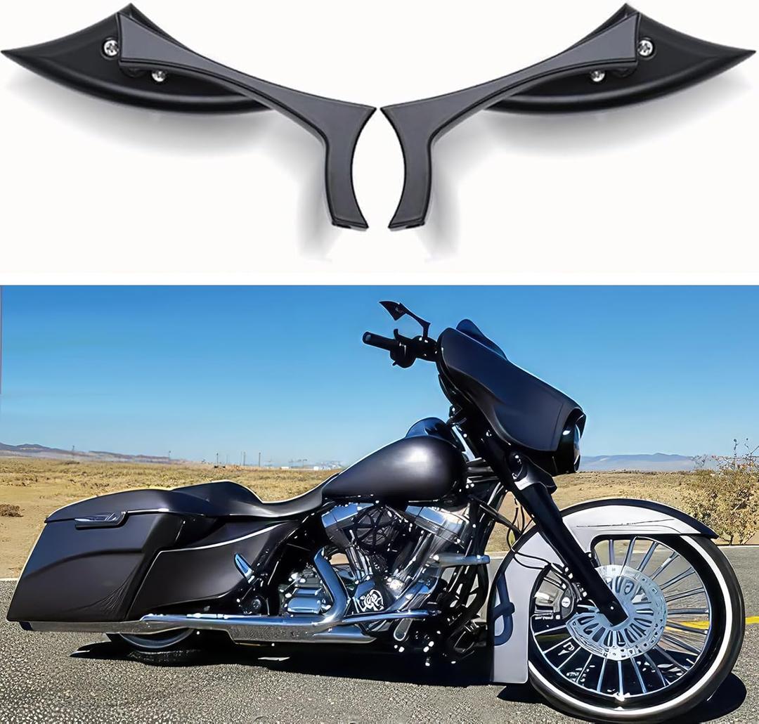 Black Bat Shape Motorcycle Mirrors,Upgrade Rearview Motorcycle Mirrors Compatible with Harley Road King Sportster Street Glide And More