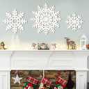 Wooden Large Snowflake Ornaments Sign Christmas Decorations 3Pack, Wood Hollow White Snowflakes Crafts Winter Hanging Plaques Decorations 3 Size of Cutouts New Year Wall Bedroom Living Room Decoration