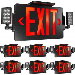 Sunco 6 Pack Black Exit Signs With Emergency Lights, Two Adjustable LED Lights, 94V-0 Fire Resistant, Backup Battery, 120-277V, Wall Or Ceiling Mount, Commercial Grade UL.