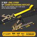 4PCs Towing Recovery Winch Strap w/RTJ Cluster Hook 2" x12', with 4PCs Ratchet Chain Tail, 10000LBS Recovery Towing Truck Straps, Towing Truck Car Trailer Winch Wrecker Tie Down Straps