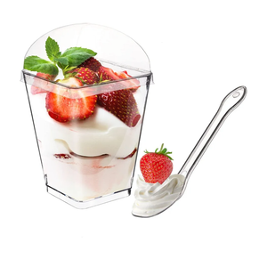 Monrocco 100 Pack 5 oz Dessert Cups with Lids and Spoons, Tall Appetizer Cup Clear Plastic Parfait Cups, Dessert Shot Glasses for Baby Shower Party, Wedding, Birthday Party