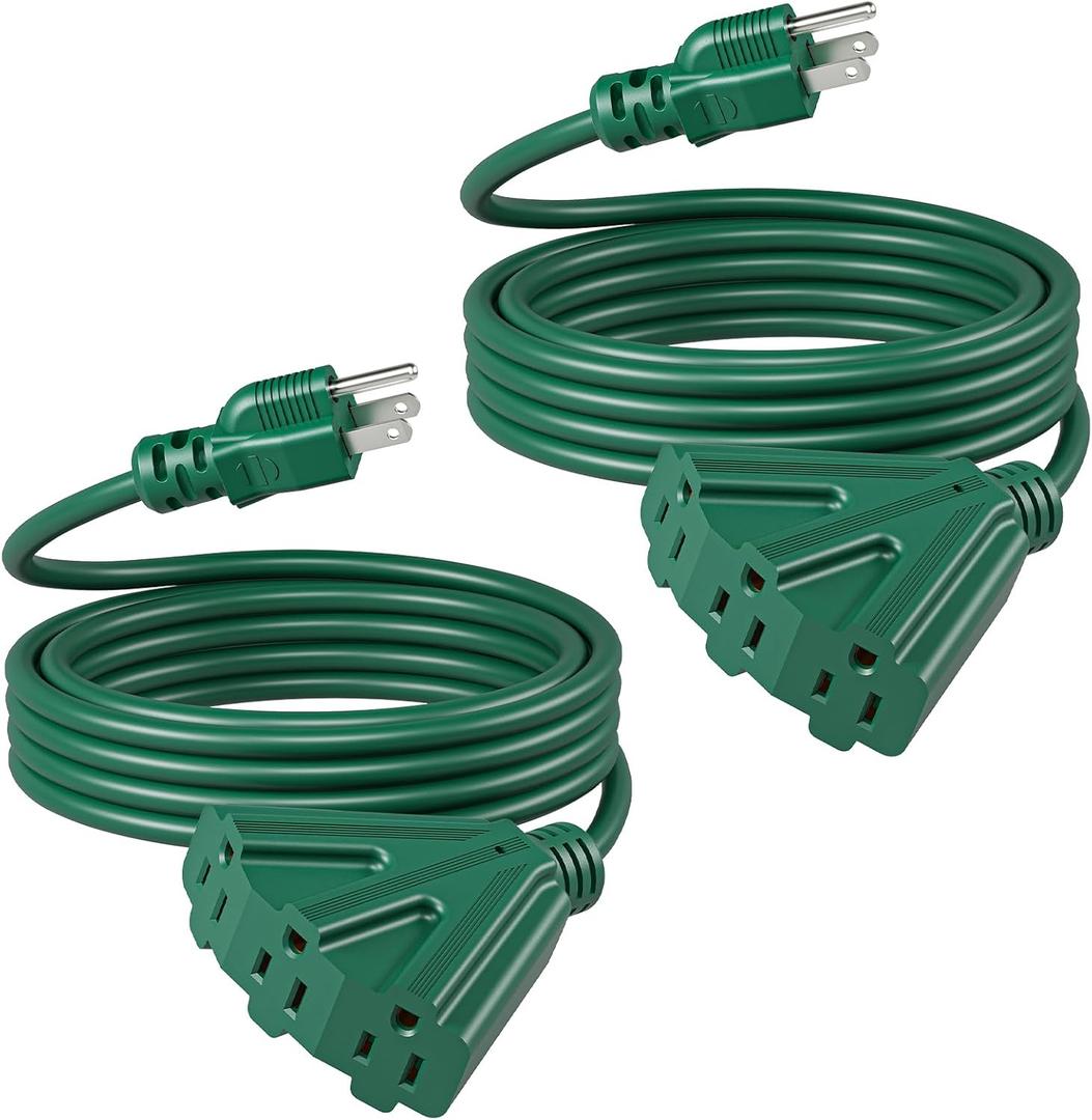 DEWENWILS 15 FT Outdoor Extension Cord for Christmas, Weatherproof 16/3 SJTW Power Cable for Outdoor String Lights and Landscaping String Lights, ETL Listed, Pack of 2, Green