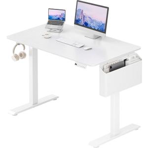 White Electric Sit To Stand Desk - 40 Inch Small Computer Desk Adjustable Height for Work Study Writing, Compact Sit Stand up Desks Table Workstation for Small Space Adult Boy Girl Home Office Bedroom