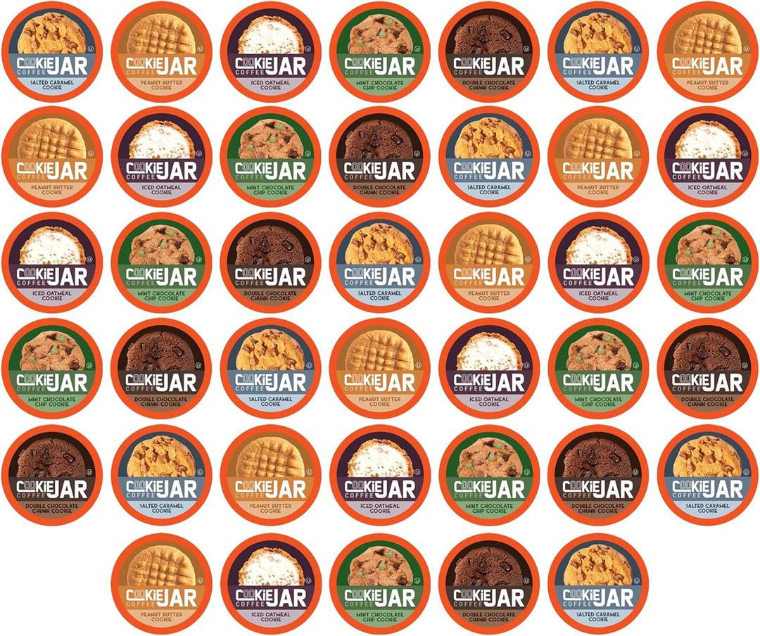 Cookie Jar Assorted Flavored Coffee Pods for Keurig K Cup Brewers, 40 Count Variety Pack Flavored Coffee Sampler with Multiple Delicious Options (EXP 10/15/27)