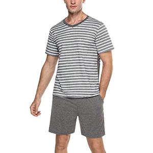 Marvmys Mens Striped Cotton Sleepwear 2 Piece Short Sleeve Pajamas 2 Piece Lounge Set, XL