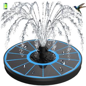 3.5W Solar Fountain with Battery - Work On Cloudy Days - Upgrade Glass Panel Solar Bird Bath Fountain, Hummingbird Water Feature Pump with 7 Nozzles, 4 Fixed Pipes for Garden, Pool, Pond