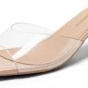 Athlefit Kitten Heels for Women Heeled Sandals Square Open Toe Low Heels Comfortable Slip On Slides, 38