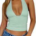 TiulZial Womens Backless Halter Tops Deep V Neck Sexy Crop Tank Top Open Back Sleeveless Slim Fit Y2k Summer Tops, Small